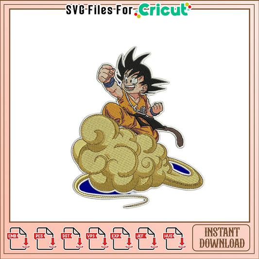 Goku on Flying Nimbus Embroidery Design