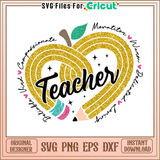 Gold Glitter Teacher Apple SVG Design
