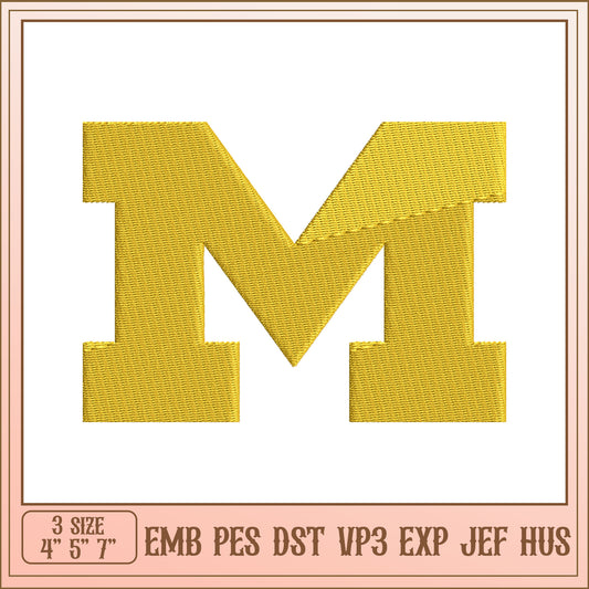 Gold Letter M Embroidery Design