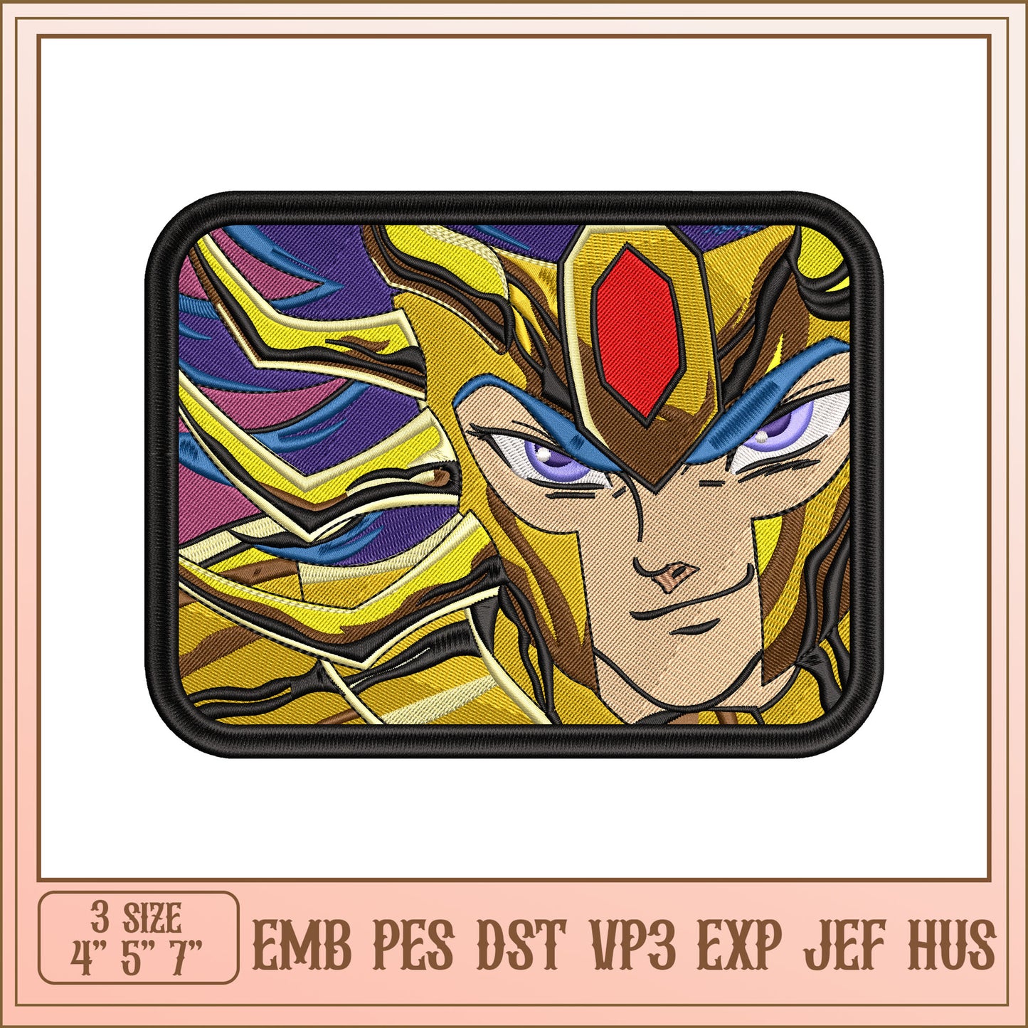 Golden Hero Character Embroidery Design in Multiple Formats