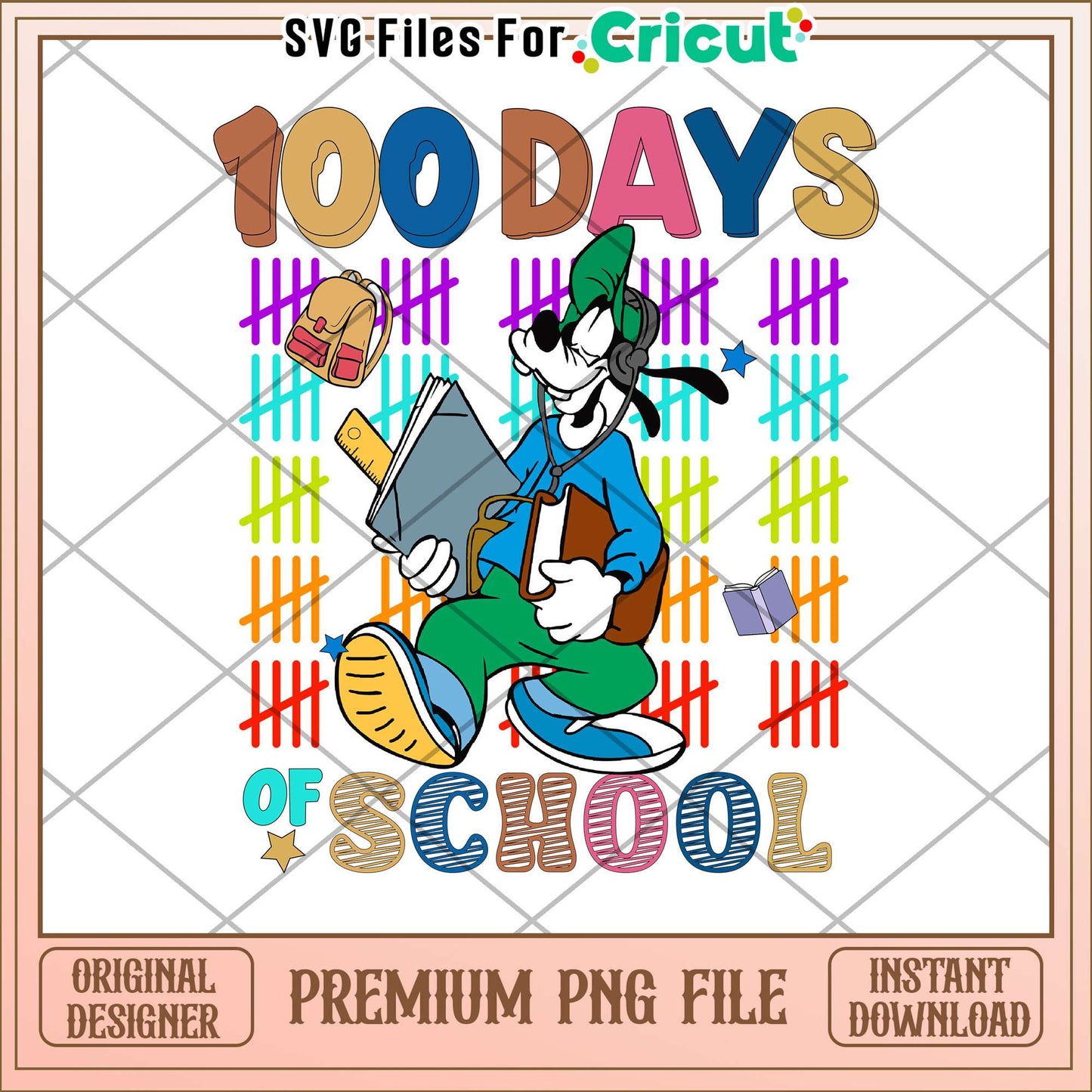 Goofy 100 days of school png, reading books png, school days png