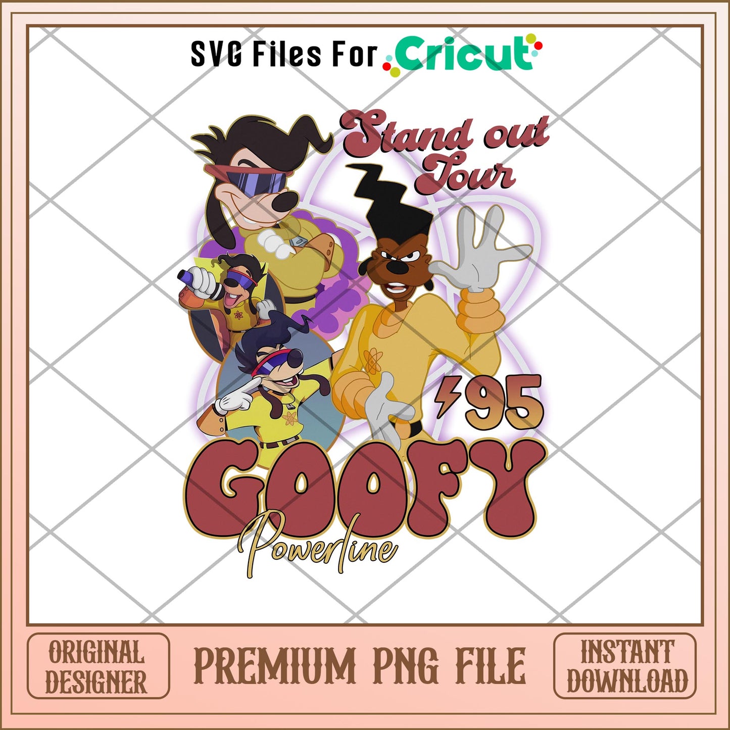 Goofy Powerline Stand Out Tour 95 Vintage png,  Disney characters png, Digital Download