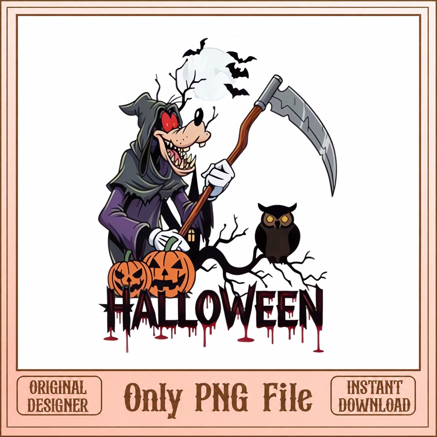 Goofy Halloween Reaper PNG, Spooky Cartoon Character, Halloween PNG