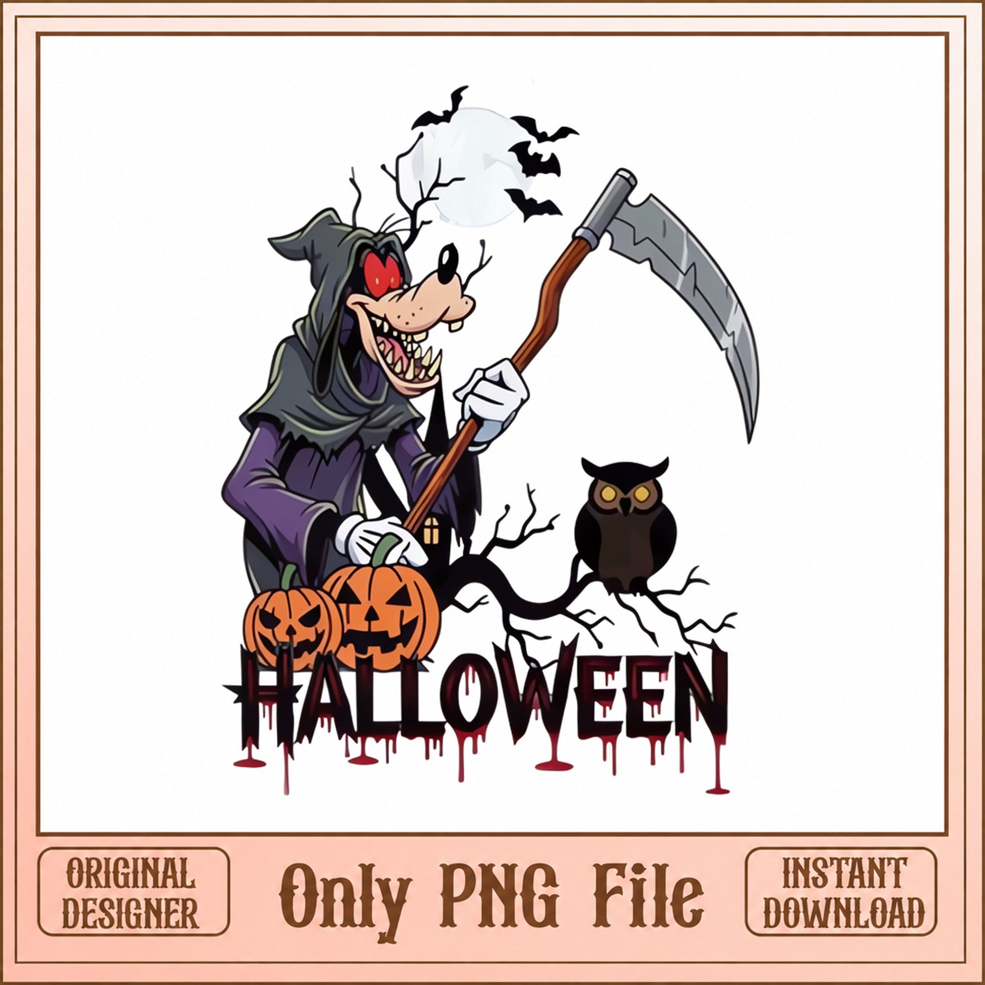 Goofy Halloween Reaper PNG, Spooky Cartoon Character, Halloween PNG