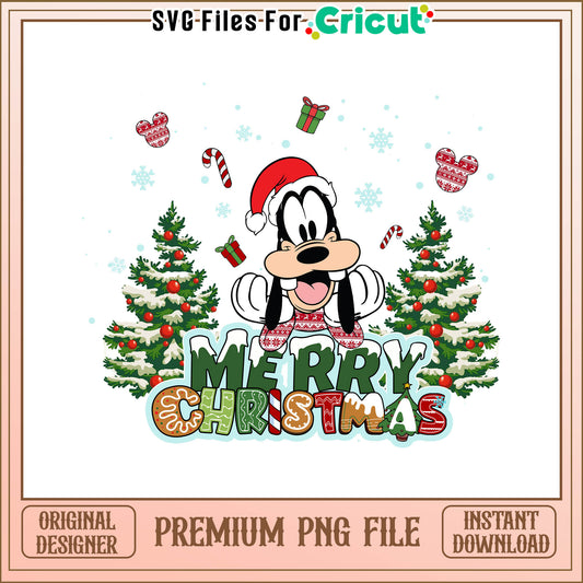 Goofy dog merry christmas two pine tree png, goofy dog png