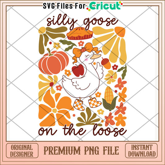 Goose fall on the loose design png, autumn goose png, funny phrase png