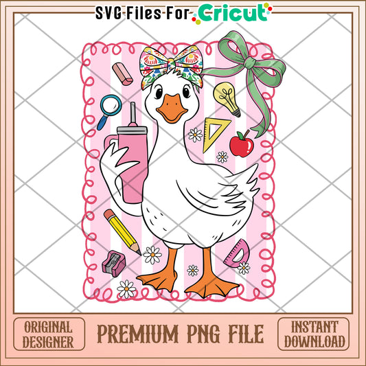 Goose holding stanly png, making learning fun​ png, back to school​ png