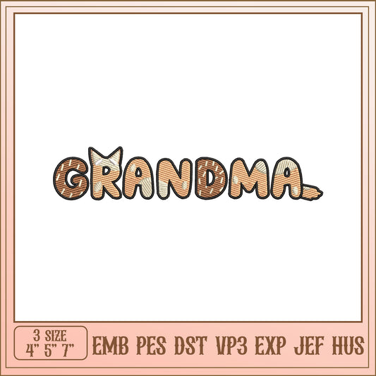 Grandma Embroidery Design 4x7 Inch