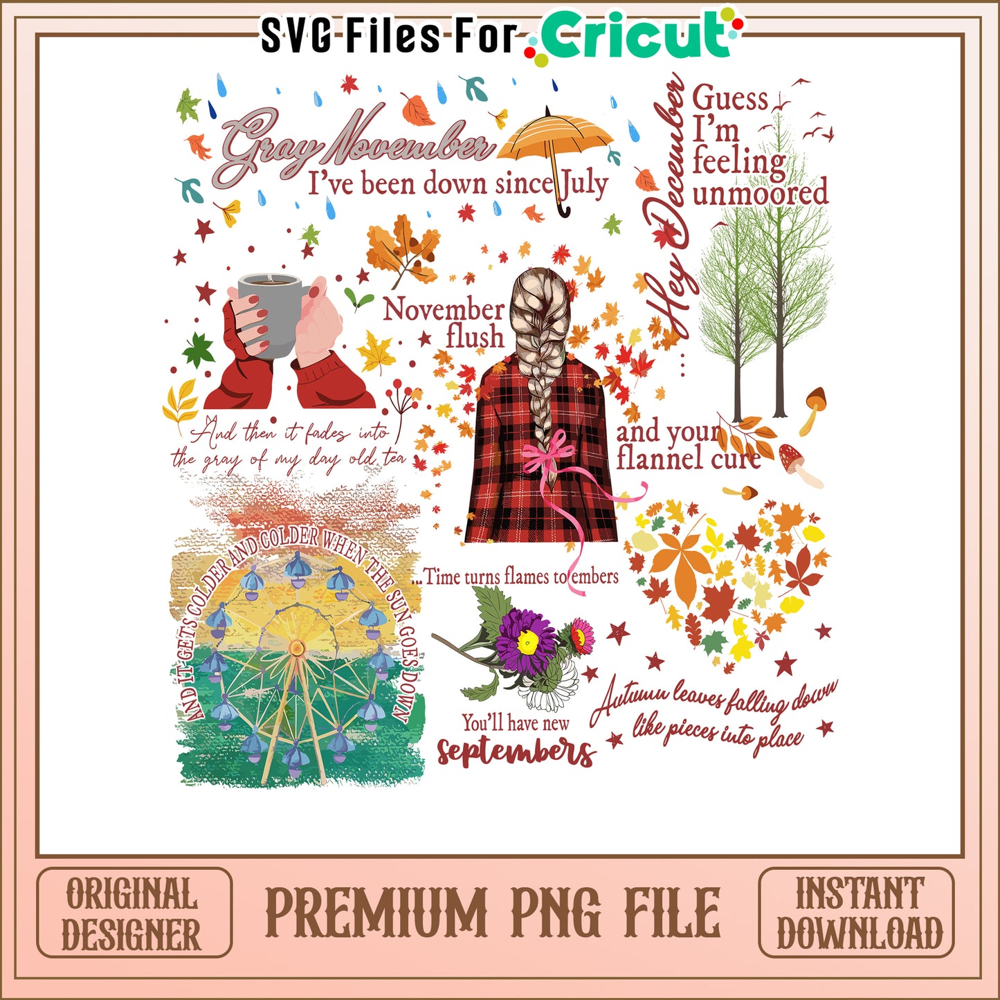 Gray November and December PNG design for fall crafts, perfect for Cricut projects