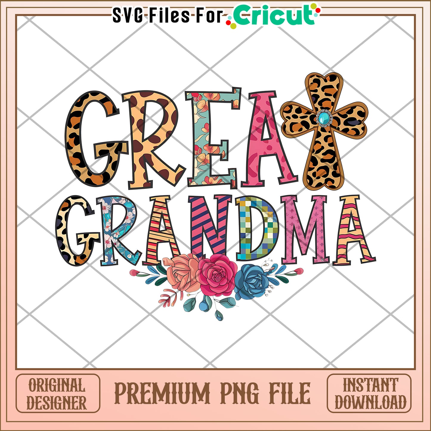 Great Grandma PNG Design Floral Cross
