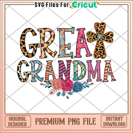Great Grandma PNG Design Floral Cross