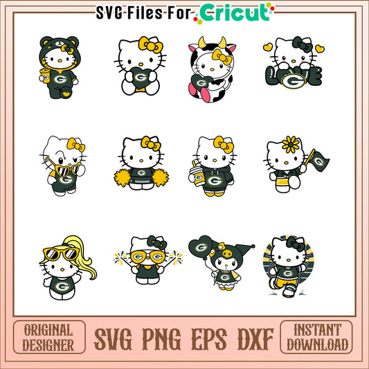 Green Bay Packers Hello Kitty SVG Bundle
