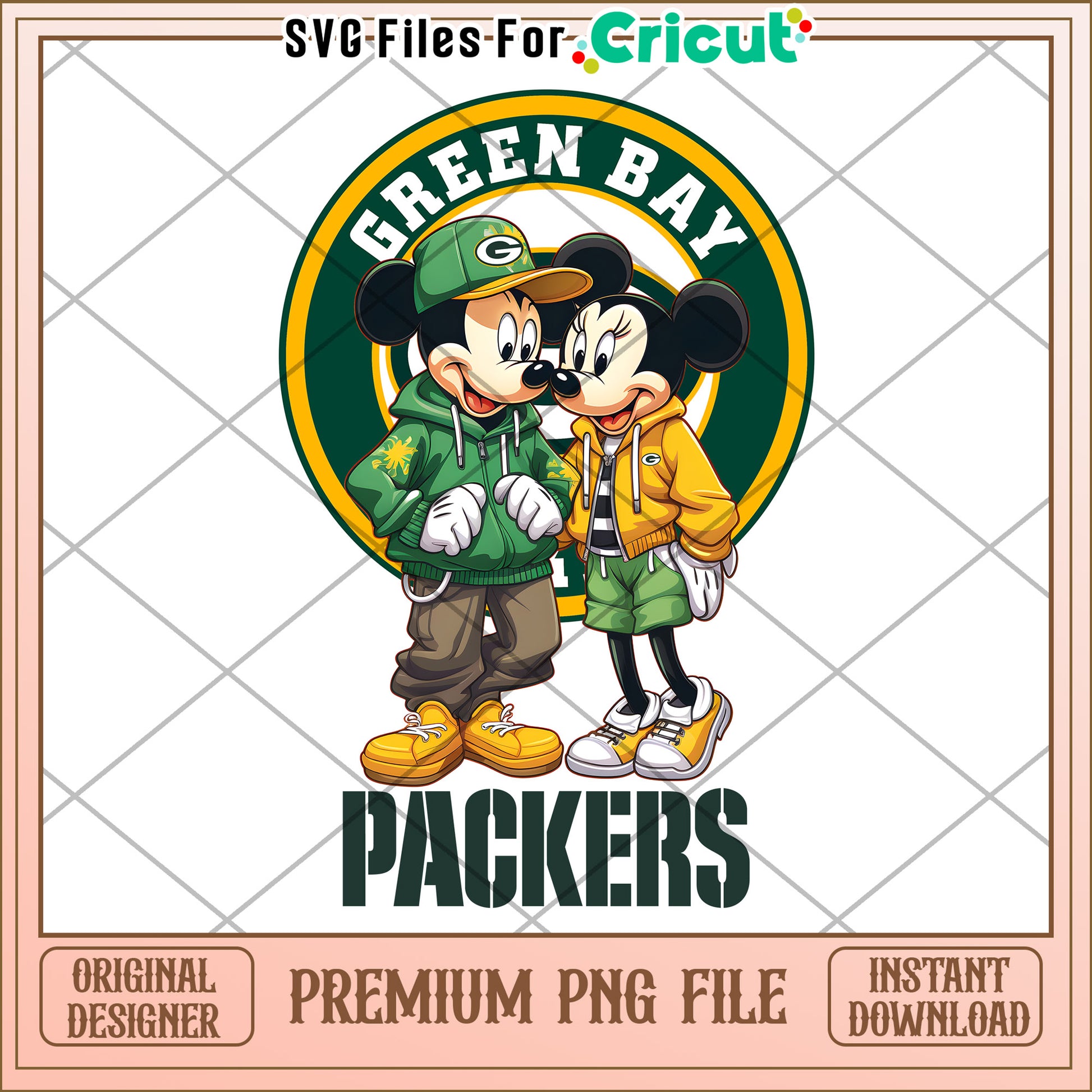Green Bay Packers Mickey and Minnie PNG File for Instant Download