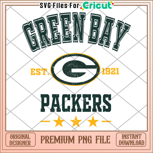 Green Bay Packers vintage design for craft projects, easy download PNG