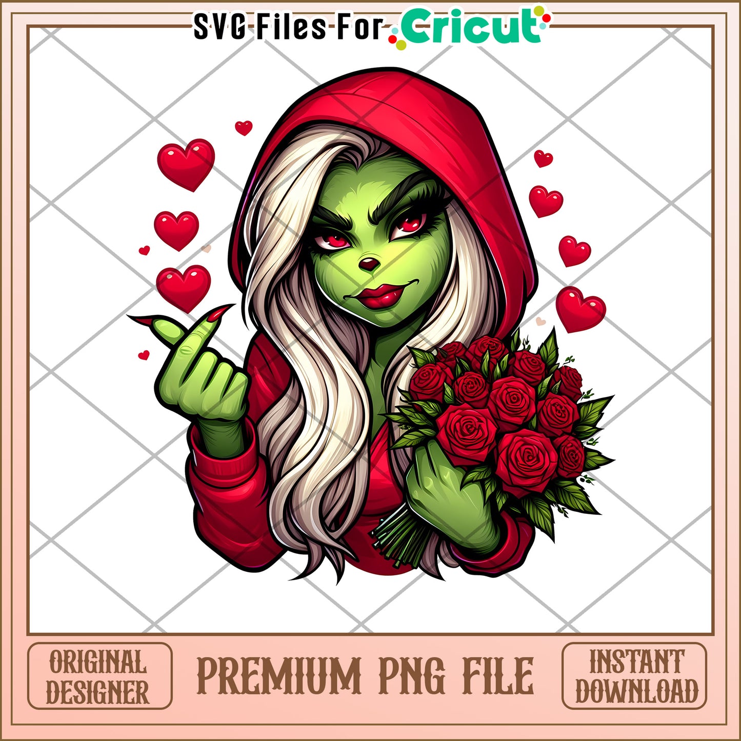Green Girl Roses PNG Valentines Day Sublimation