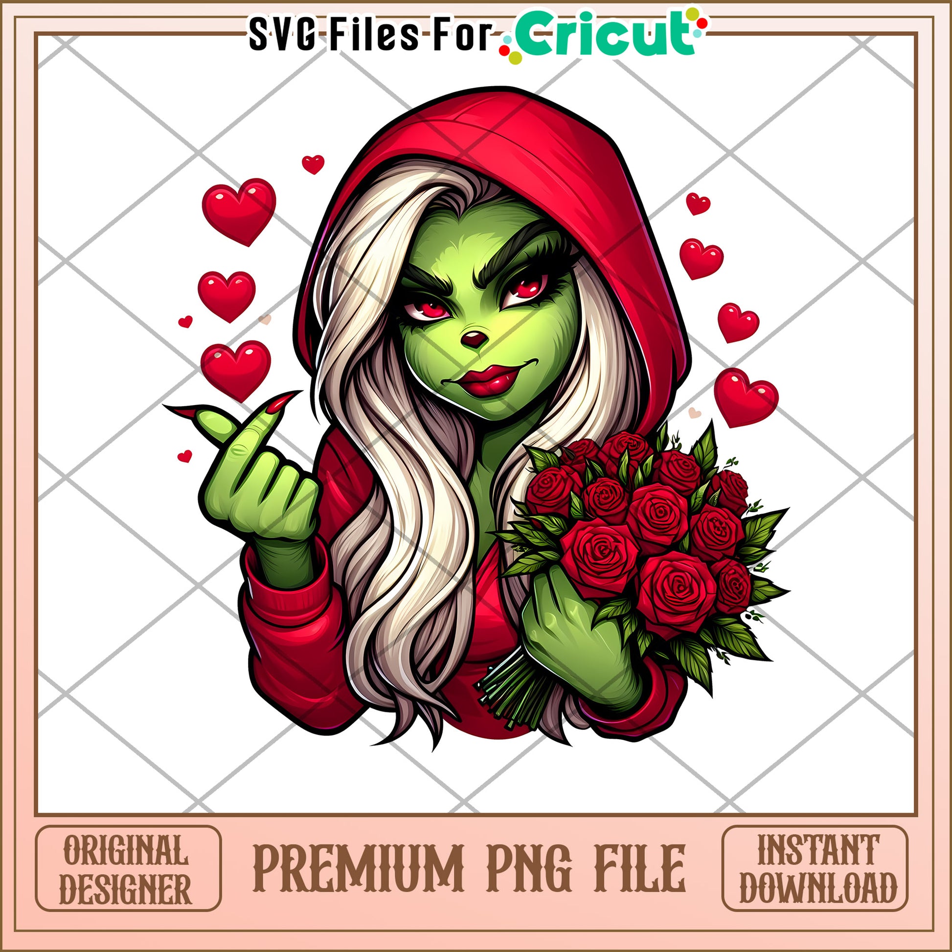 Green Girl Roses PNG Valentines Day Sublimation