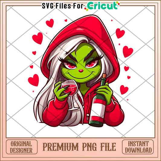 Green Girl Wine PNG, Red Hoodie, Cricut