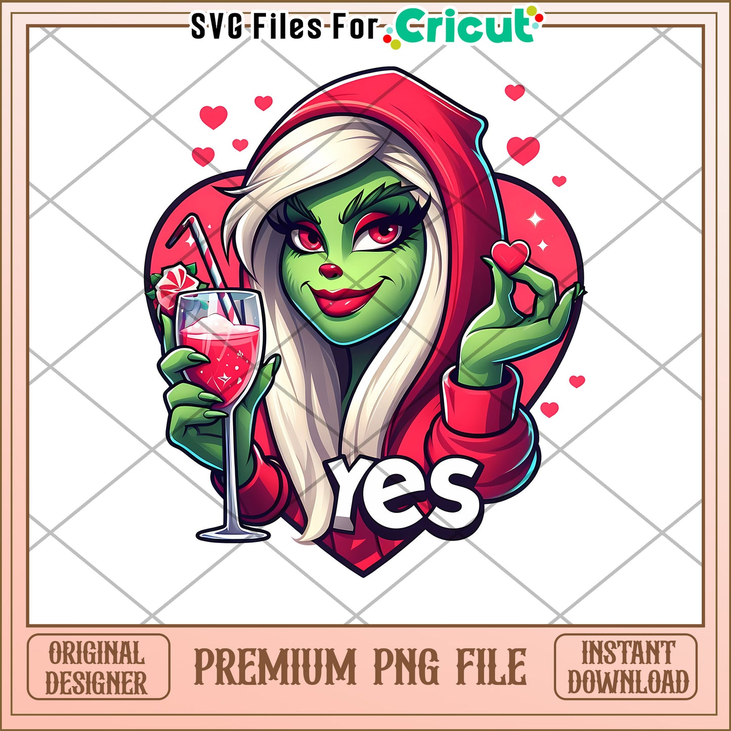 Green Girl Yes PNG Valentines Cricut