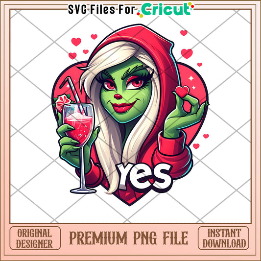 Green Girl Yes PNG Valentines Cricut