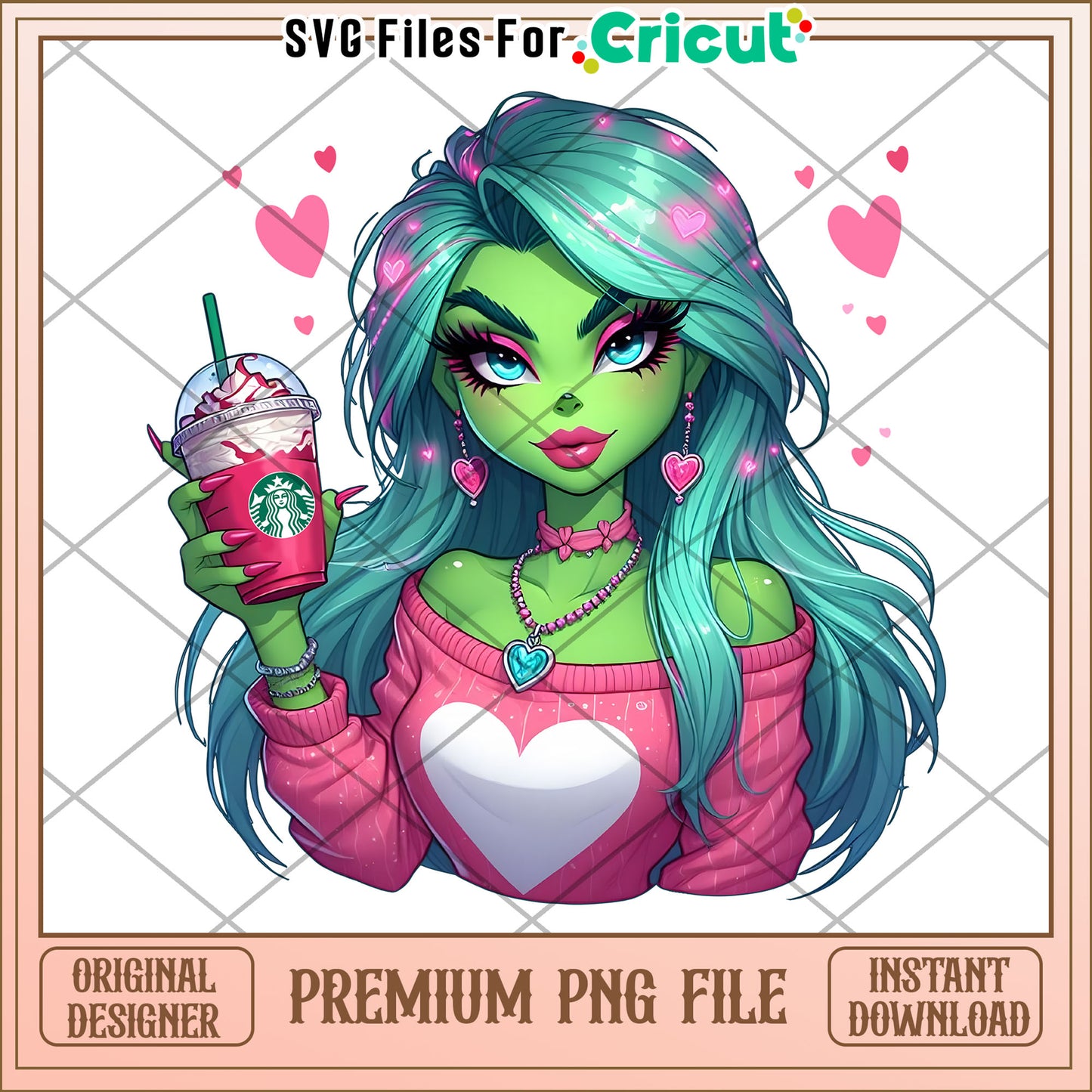 Green Hair Girl PNG Starbucks Sublimation