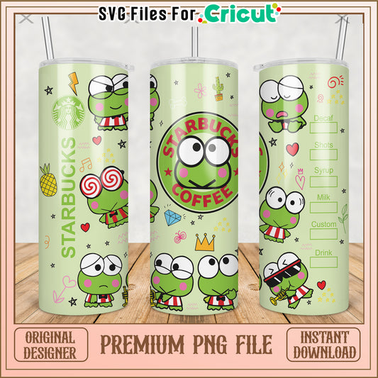 Green frog design tumbler png, cute cartoon png, hello kitty​ png