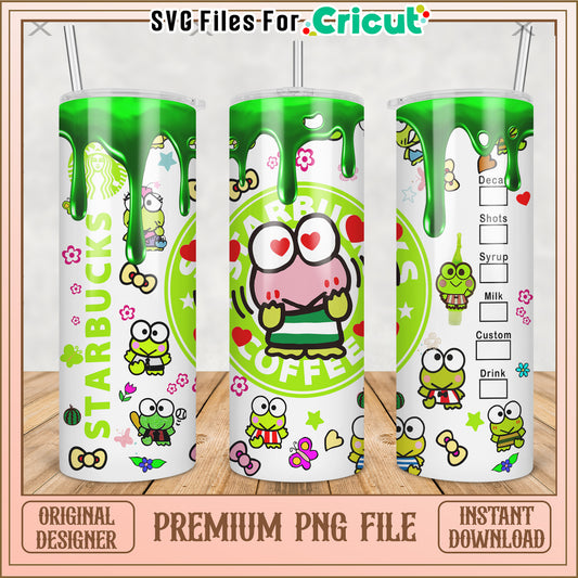 Green frog tumbler design png, lovely cartoon png, cute green frog png