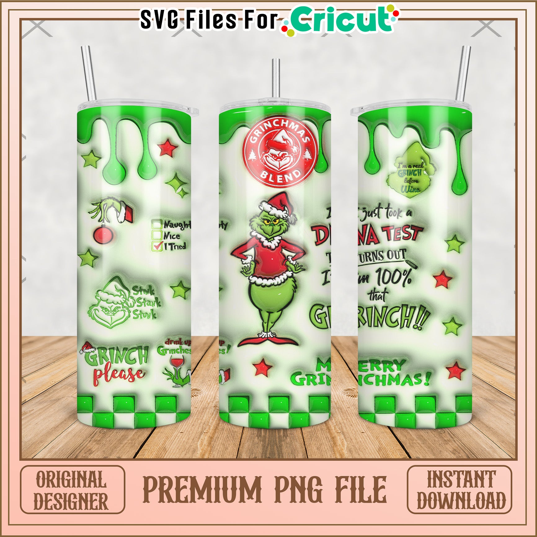 Green gricnh funny design tumbler png, grinch live action​​ png, christmas movies​ png