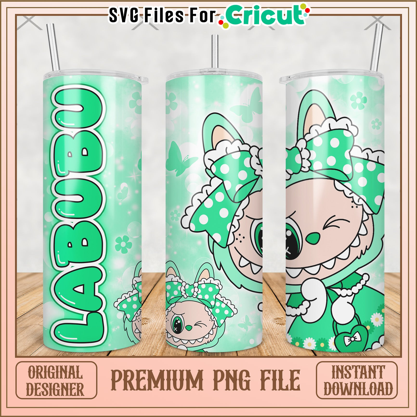 Green labubu bowtie tumbler png, labubu clothes​ png, labubu clothes​​ png