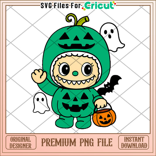 Green labubu pumpkin png, halloween candy png, pop mart labubu dolls​​ png