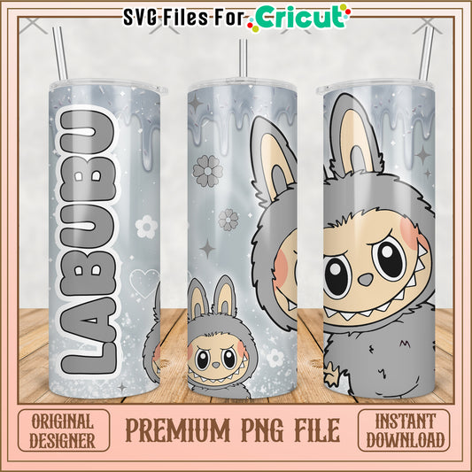Grey labubu tumbler png, cute labubu png, labubu popmart png