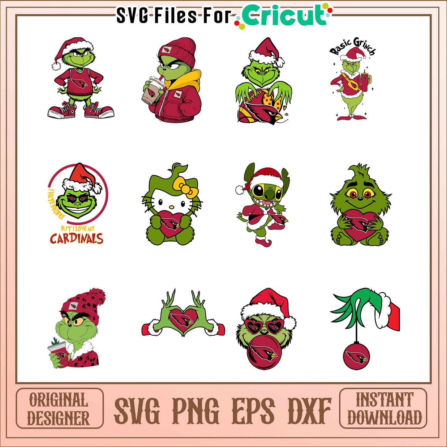 Grinch Cardinals SVG Bundle Instant Download