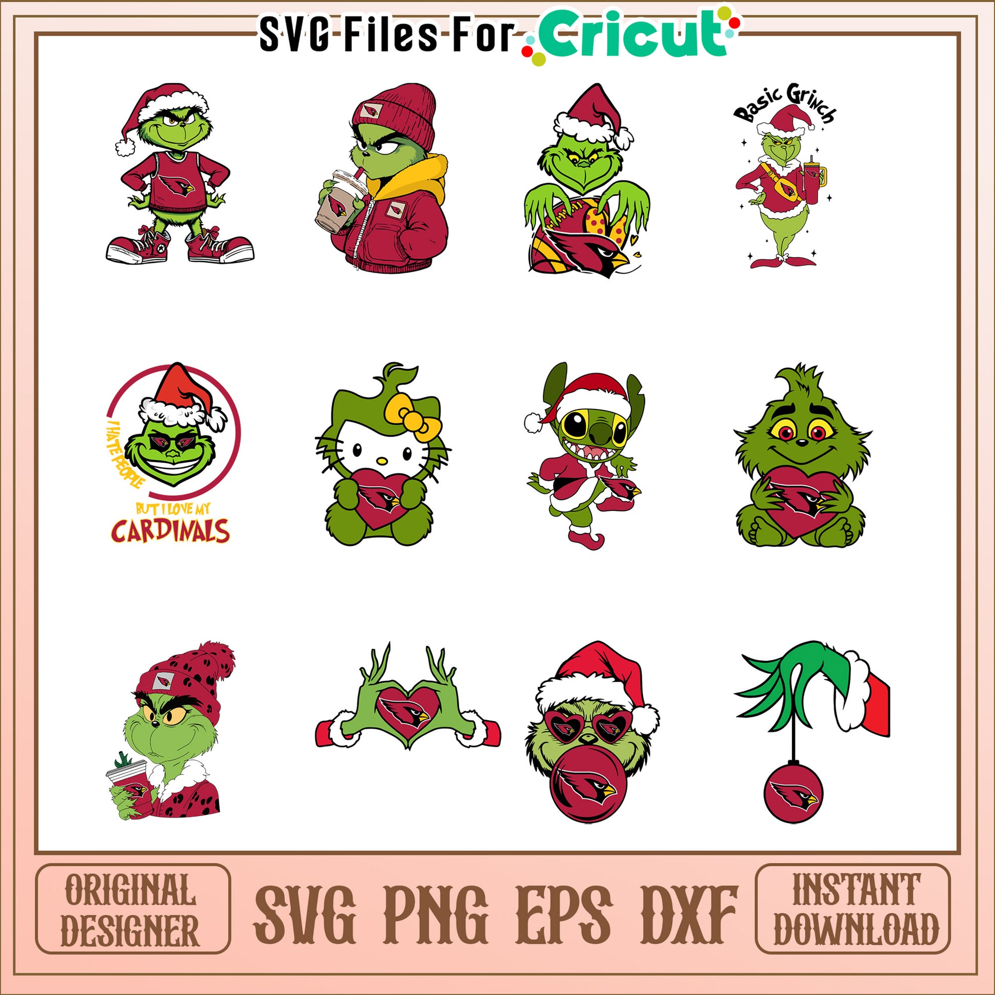 Grinch Cardinals SVG Bundle Instant Download