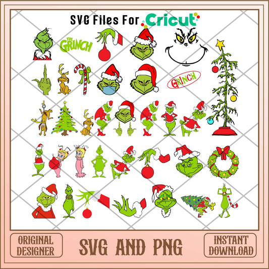 Grinch Christmas head Characters svg bundle