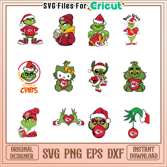 Grinch Chiefs Christmas SVG Bundle