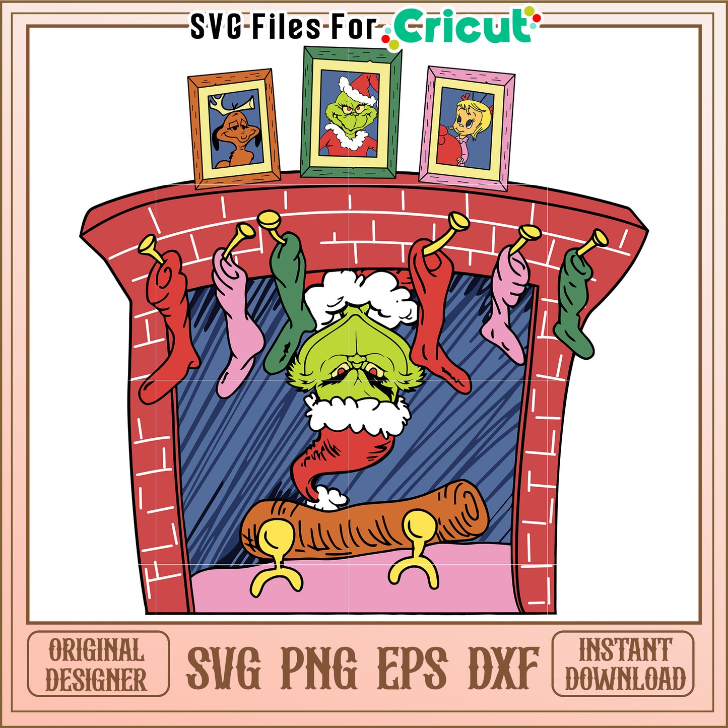 Grinch Christmas Fireplace SVG PNG EPS DXF
