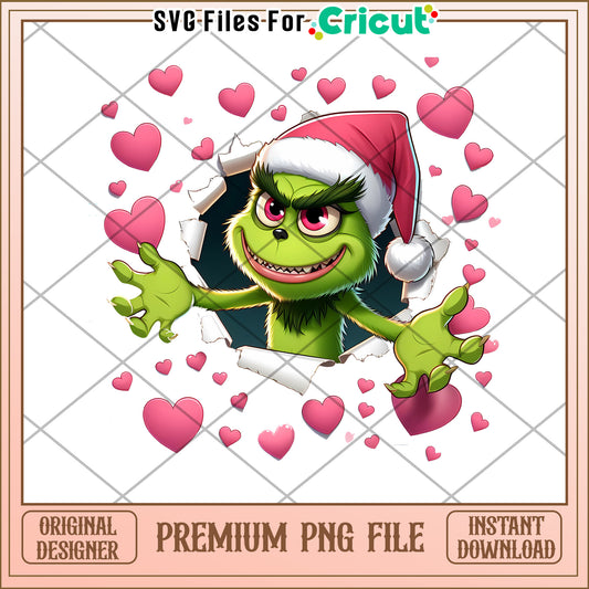 Grinch Christmas Hearts PNG Sublimation