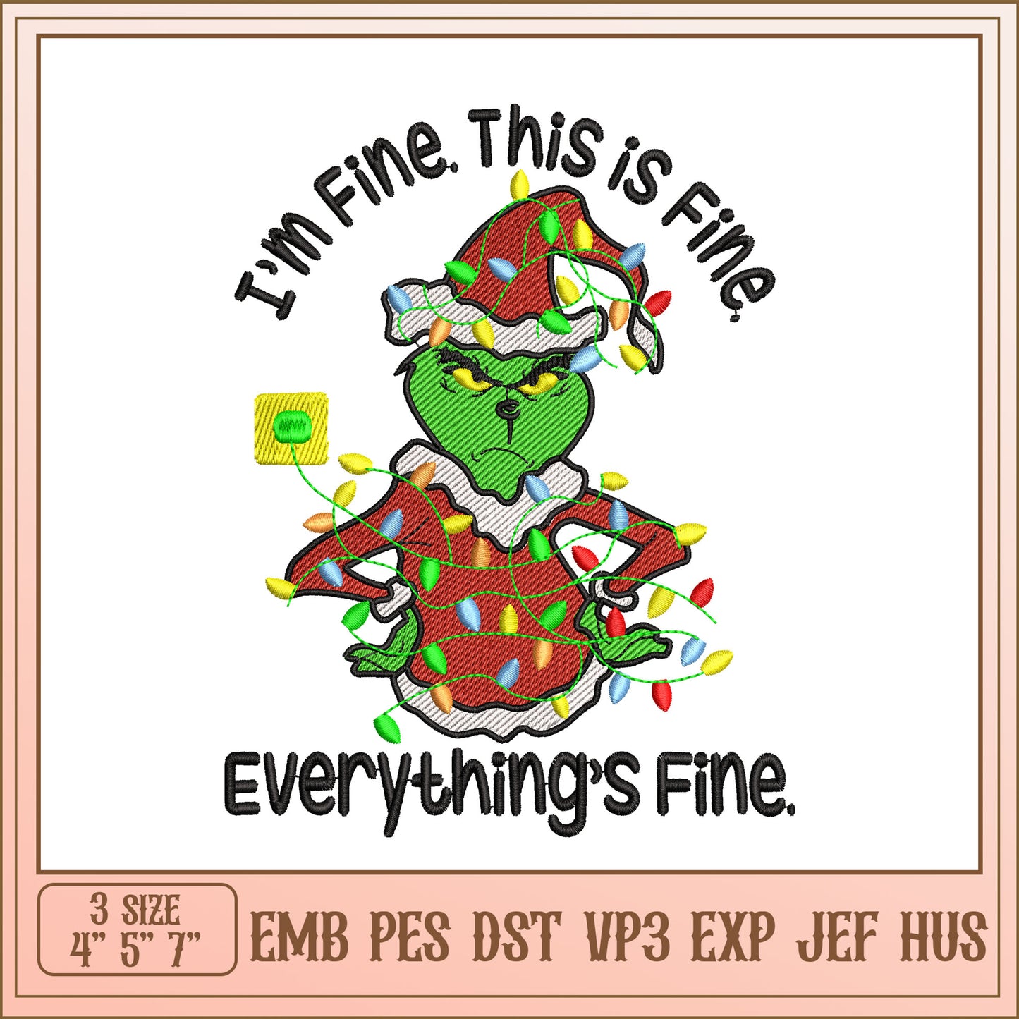 Grinch Christmas Lights Embroidery Design