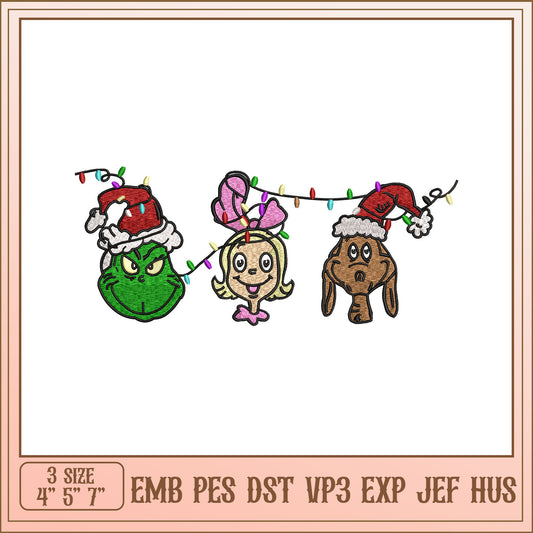 Grinch Christmas Lights Embroidery Design
