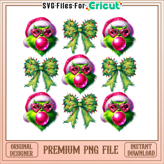 Grinch Christmas PNG Bows & Bubblegum