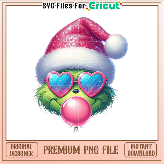 Grinch Christmas PNG Cute Gum Blowing Design