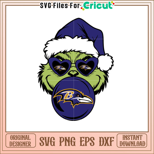 Grinch Christmas SVG Design with Ravens Theme