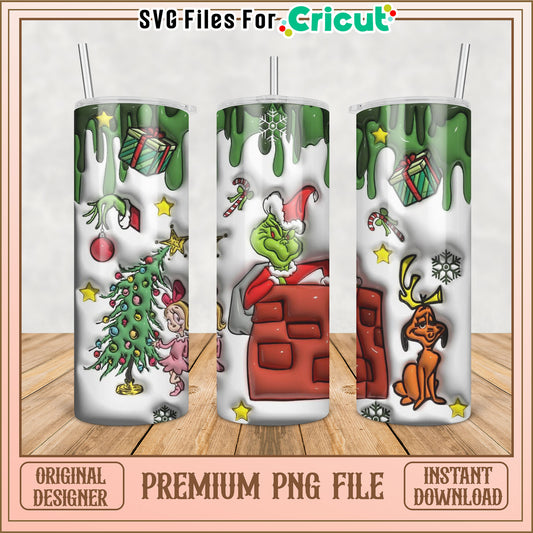 Grinch Christmas Tumbler Design PNG File for Cricut Crafting
