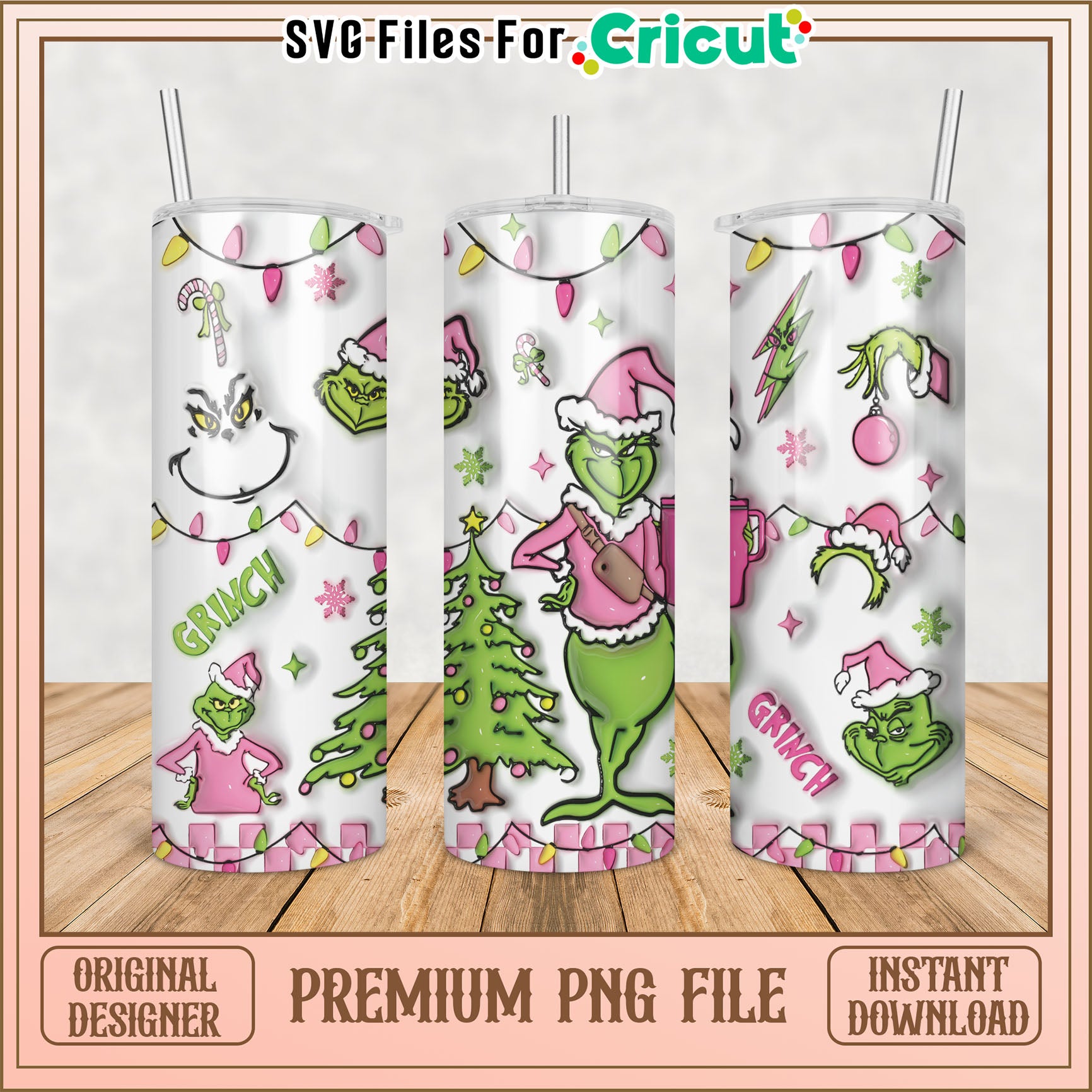 Grinch Christmas Tumbler Design Premium PNG File for Cricut Use