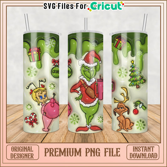 Grinch Christmas Tumbler PNG Design for Cricut Crafts Download