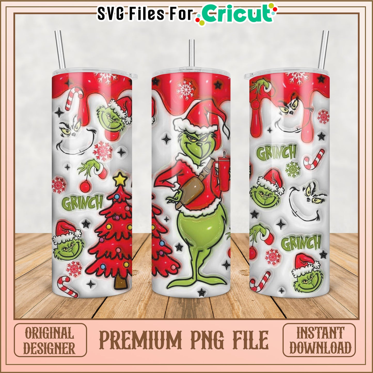 Grinch Christmas Tumbler PNG Design for Cricut Instant Download