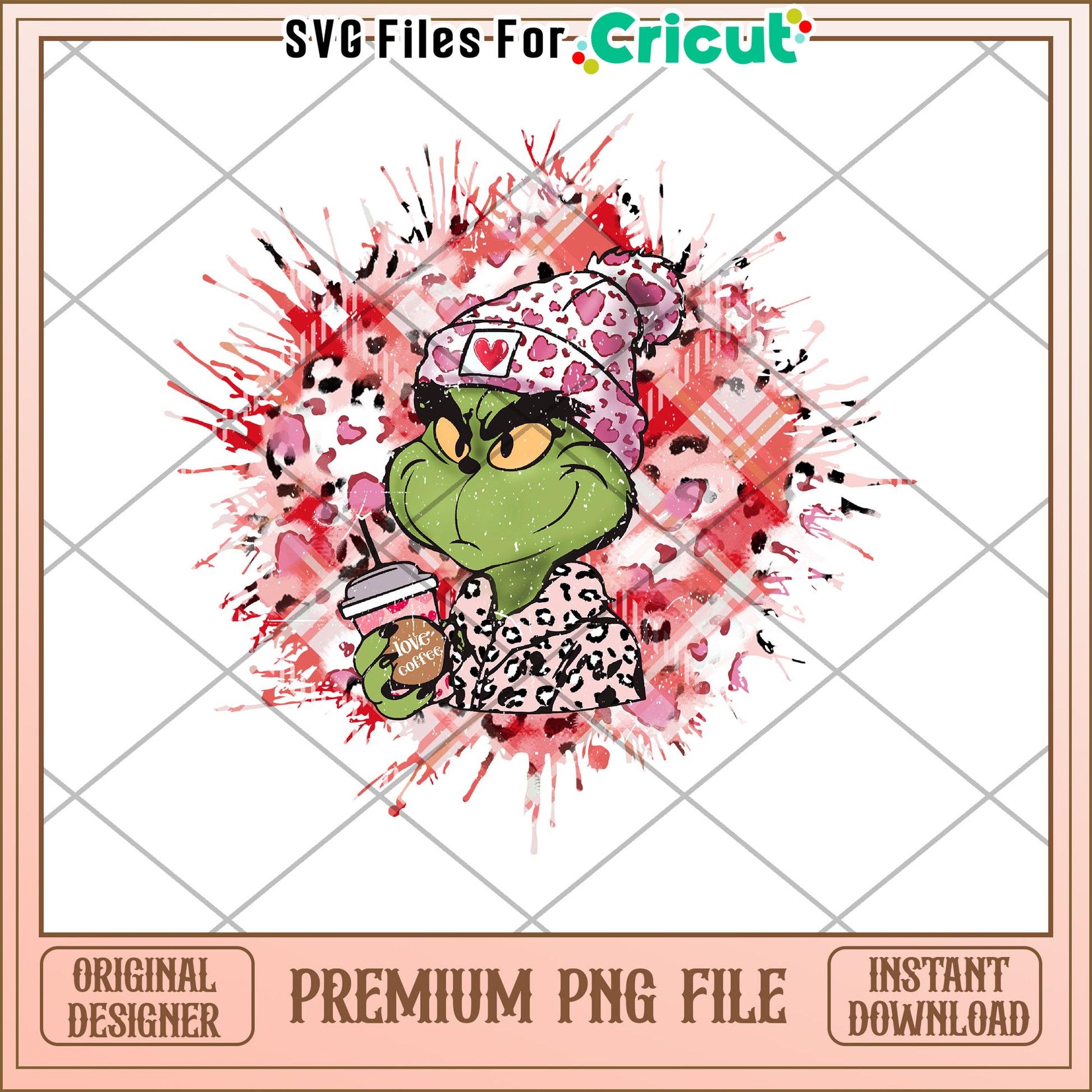 Grinch Coffee PNG Valentines Day Sublimation