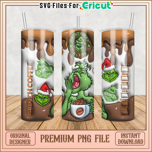 Grinch Coffee Tumbler Design PNG for Holiday Cheer and Fun