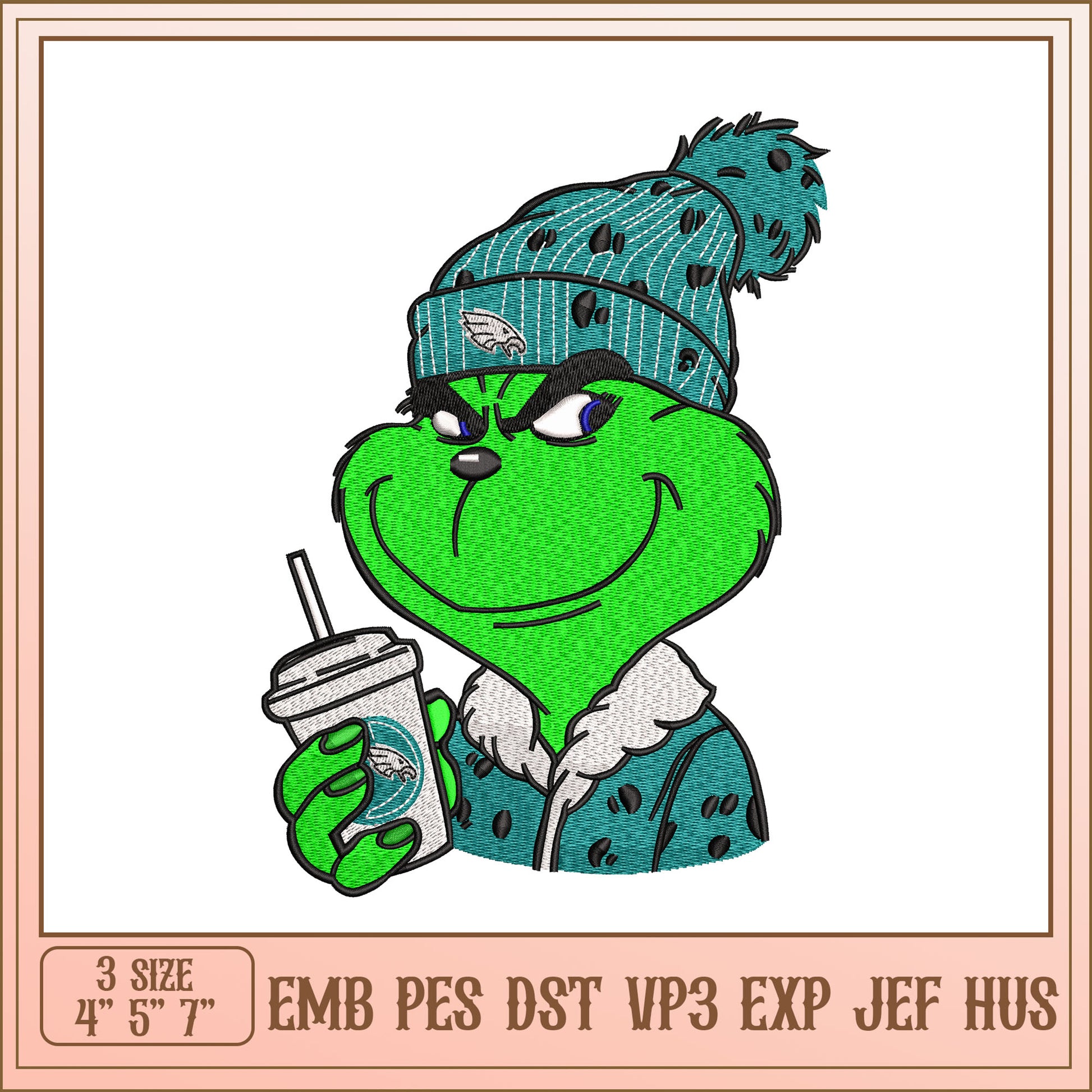 Grinch Eagles Embroidery Design