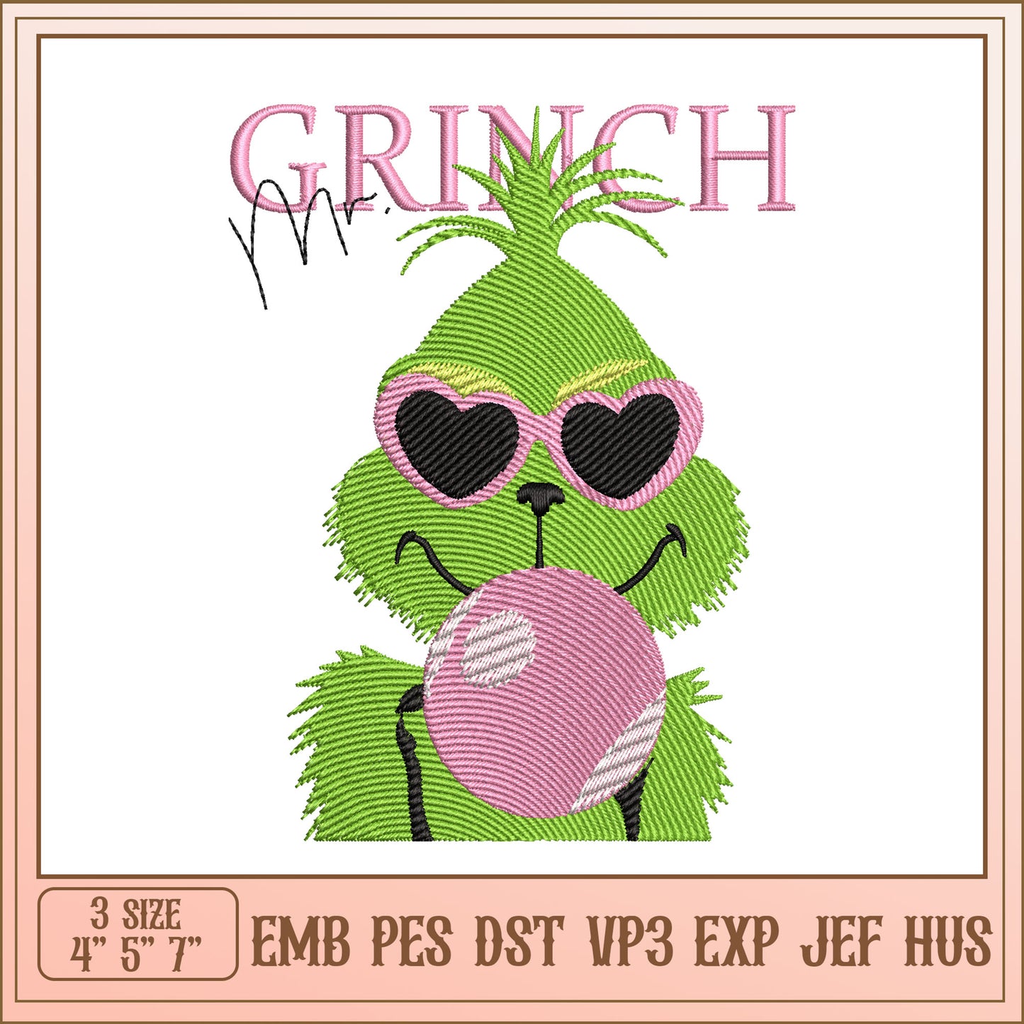 Grinch Embroidery Design - 3 Sizes