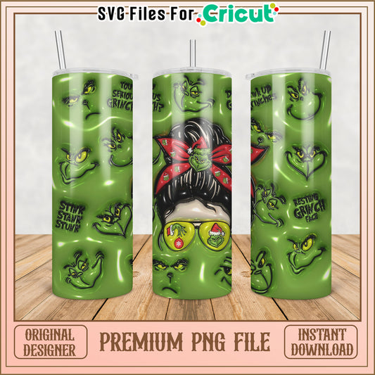 Grinch Face Tumbler PNG Sublimation Design